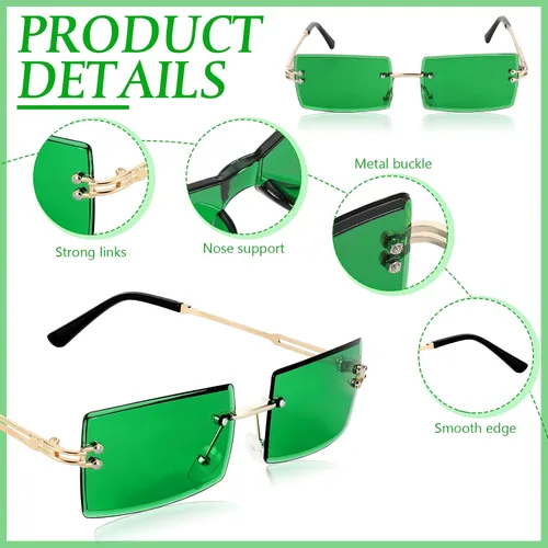 Vista 3 de Ecally 6 pares de lentes de sol rectangulares sin montura para el día de San Patricio, sin marco, lentes verdes vintage para hombres y mujeres
