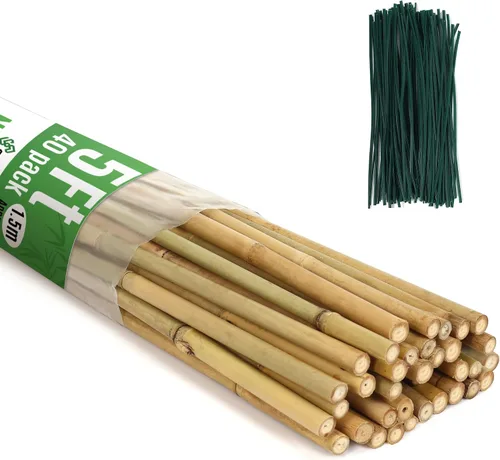 Vista 9 de SWANGSA Paquete de 40 estacas de bambú para plantas de 3 pies, palos de bambú para soporte de plantas, postes de jardín con 200 lazos giratorios