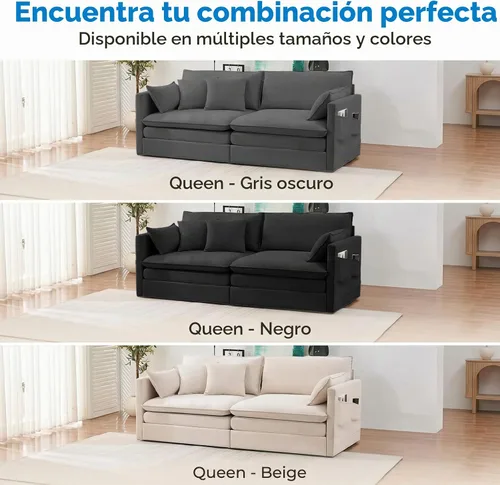 Vista 8 de Mjkone Sofá cama extraíble tamaño Queen de 78 pulgadas de ancho, color beige