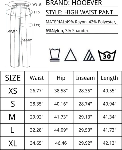Vista 6 de Hooever - Pantalones casuales de cintura alta y pierna ancha, rectos con botones para mujer