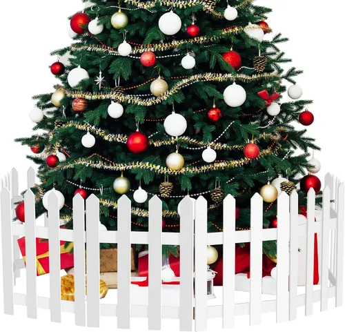 Vista 8 de 8 paquetes de vallas de árbol de Navidad gruesas, valla de piquete blanca de madera para árboles, decoraciones para niños, perros, bodas, fiestas