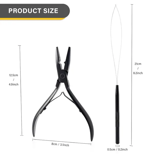 Vista 7 de Gomake Juego de extensiones de cabello cerradas y removedoras de alicates, micro anillos de silicona, extensiones de cabello, aguja de bucle, Negro