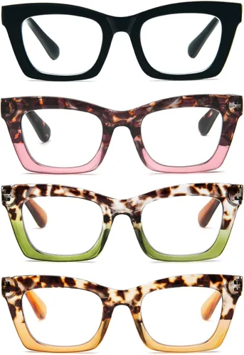 Vista 15 de Gafas de lectura para mujer, estilo Oprah, de gran tamaño, con bisagra de resorte cuadrada, lentes de bloqueo de luz azul