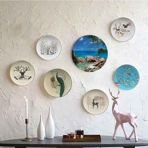 Vista 5 de Placa de exhibición de cerámica, placa decorativa colgante de cerámica turquesa, Palm Tree Coastline, 7 pulgadas, placa de cerámica personalizada
