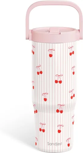 Vista 38 de SANDJEST Besties - Vaso de acero inoxidable con tapa para pajita de 30 onzas con asa de transporte para mujeres, niñas, mejores amigas, taza de café