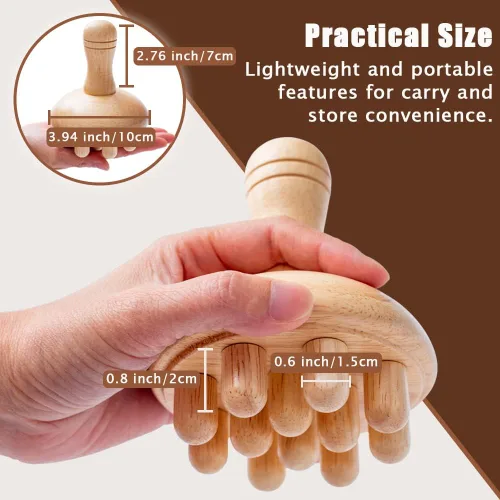 Vista 6 de Masajeador de madera con forma de hongo Herramienta de masaje manual de terapia de madera, anticelulitis, maderoterapia, drenaje linfático, alivio