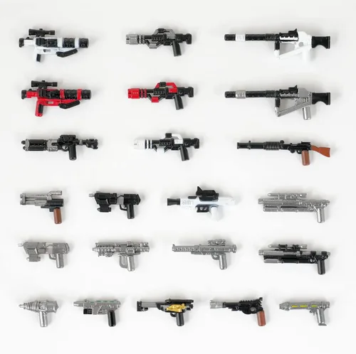 Vista 3 de Juego de 23 piezas de armas de minifigas Space Wars versión camuflaje, compatible con la mayoría de las mini personas