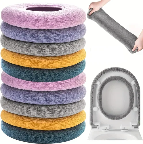 Vista 9 de Fundas de asiento de inodoro suaves y gruesas, elásticas, lavables, 3 unidades (azul, verde y gris) (gris, gris)