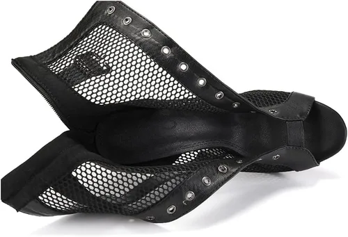 Vista 5 de Botines de baile de tacón para mujer, botines de baile con puntera abierta, zapatos de baile de salsa, botas de baile