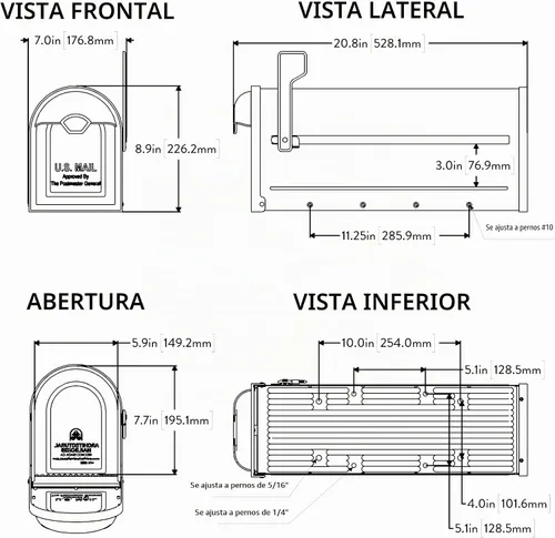 Vista 8 de Architectural Mailboxes - Buzón de correo de montaje en poste 8830B-10 Winston, color negro, tamaño mediano, con bandera de níquel