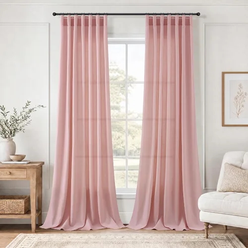 Vista 21 de Jowels Natural Linen Curtains 96 Inches Long 2 Panels for Living Room