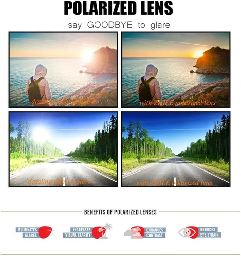 Vista 7 de ZHILE Gafas de sol polarizadas de tamaño pequeño, marco de metal rectangular para hombres y mujeres, protección UV400