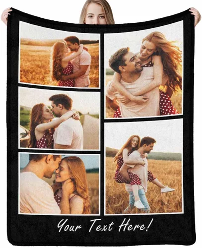 Vista 33 de InterestPrint Manta personalizada con nombre, 6 fotos, manta personalizada para aniversario, boda, para marido, esposa, amantes, 6 tamaños