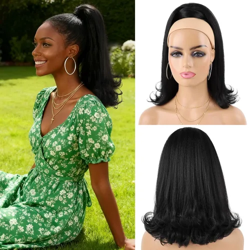 Vista 9 de Peluca rizada con flequillo corto afro para mujeres negras, G&T Wig, rizos esponjosos, flequillo clip-in (1B, flequillo simple)
