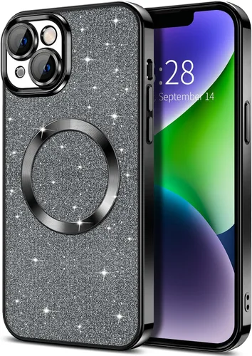 Vista 15 de Hython para iPhone 12 Funda con chispas brillantes, fundas transparentes magnéticas con protector de lente de cámara [Compatible con MagSafe]