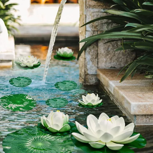 Vista 2 de Lily Pad para estanques, 9 piezas de loto artificial