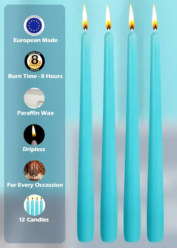 Vista 3 de Hyoola Tall Taper Candles - Vela de cena turquesa sin goteo de 10 pulgadas, sin perfume, cera de parafina con mechas de algodón, 8 horas de tiempo