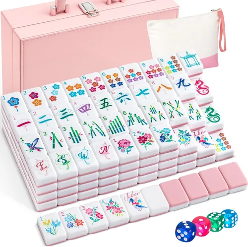 Vista 17 de Soulchen Juego de mahjong americano Sunset Blossom de 1.2 pulgadas, 168 Naranja