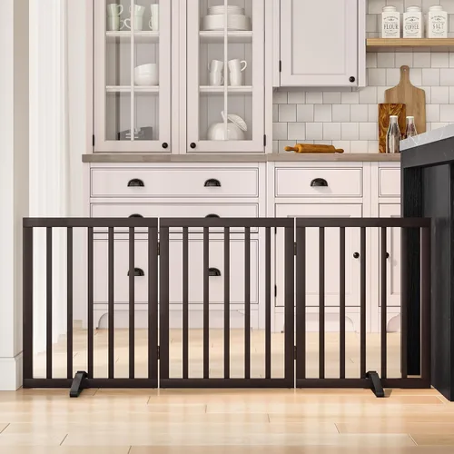 Vista 26 de Puerta plegable negra para mascotas de 18-55 pulgadas para escaleras y puertas, valla de puerta para cachorros
