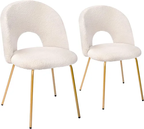 Vista 4 de CangLong Juego de 2 sillas de comedor de terciopelo con patas de metal para sala de estar, cocina, color blanco