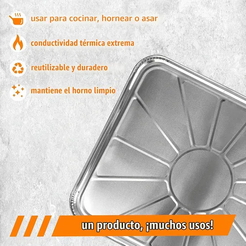 Vista 6 de Plasticpro Forro de horno de papel de aluminio desechable Bandeja de goteo reutilizable para horno - Bandeja para cocinar y hornear Paquete de 5