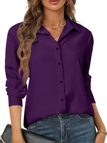 Vista 6 de Camisas de manga larga con botones para mujer, básicas, clásicas, suaves, con cuello a la moda, elegantes y casuales