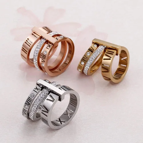 Vista 6 de Trendy Stainless Steel Rings For Women Girls Three Layers Roman Numerals Bridal Wedding Women Rings Fashion Jewelry Gift