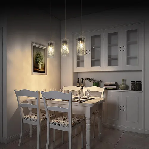 Vista 3 de baunoisk Mini lámparas colgantes de cristal, lámpara colgante pequeña, moderna de cristal, isla de cocina, paquete de 3 luces colgantes para cocina