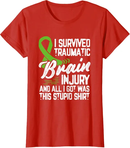 Vista 53 de Camiseta traumática con cinta verde para concienciación de lesiones cerebrales traumáticas I survived TBI, Negro, S
