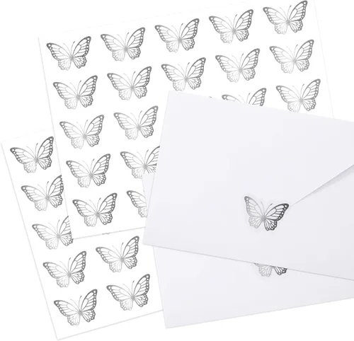 Vista 8 de Whaline 500 unidades de sellos de mariposa dorada, calcomanías de lámina dorada, calcomanías adhesivas de primavera para tarjetas de invitación