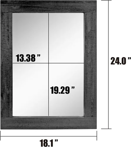 Vista 4 de Stonebriar Espejo de pared rectangular con marco de madera negra de 24 x 18 pulgadas con soportes para colgar, decoración rústica decorativa