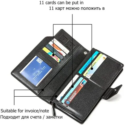 Vista 5 de Billetera para hombre cartera larga para hombre cartera de piel sintética con cremallera cartera para hombre monedero color A tamaño talla única