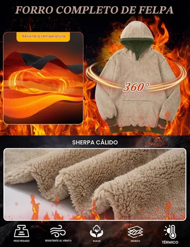 Vista 4 de MAGCOMSEN Sudadera con capucha pesada con forro polar Sherpa para hombre Verde militar