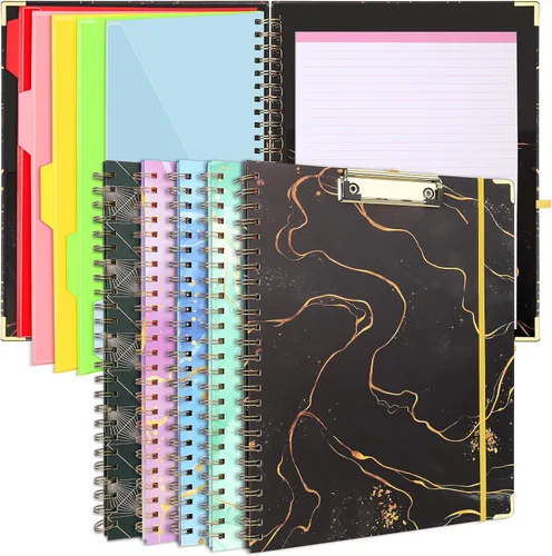 Vista 10 de Portapapeles Portafolio con Bloc de Notas Recargable, Carpeta de Portapapeles de Tapa Dura en Espiral, 5 Separadores, Portapapeles de Almacenamiento