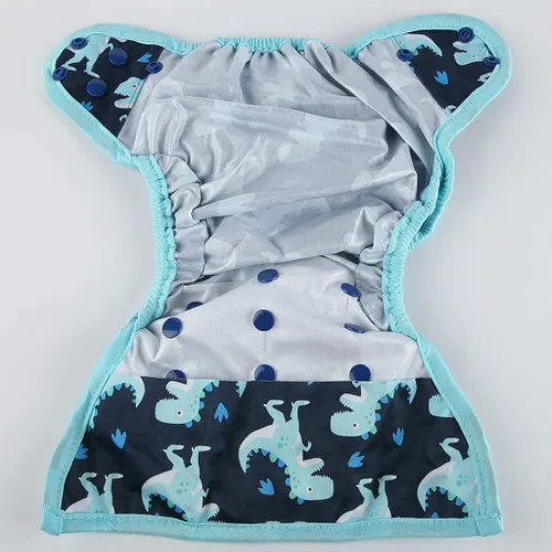 Vista 3 de Funda de pañal de tela de talla única con refuerzo doble (dinosaurio bebé), talla única