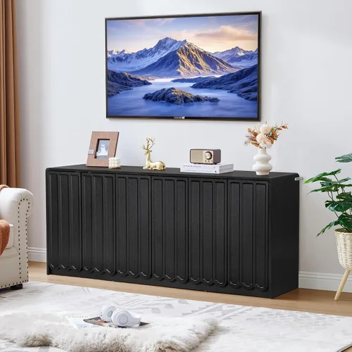 Vista 10 de ORRD Aparador de buffet, armarios de almacenamiento Accent con 2 puertas, gabinete de madera estilo granja con estantes ajustables y panel ondulado