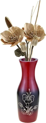 Vista 4 de Aeravida Juego de jarrón de madera de árbol de mango de 8 pulgadas cautivador de hibisco, color rojo y negro, jarrón de madera de mango Jarrón