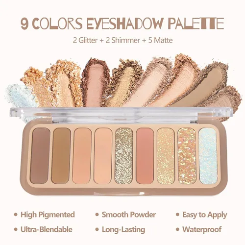 Vista 2 de Paleta de sombras de ojos, altamente pigmentada, con purpurina coreana, paleta de sombras de ojos mate a brillante con 3 pinceles de sombra de ojos