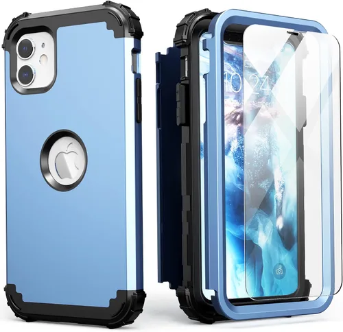 Vista 28 de IDweel Funda para iPhone 11 con Protector de Pantalla de Vidrio Templado, Híbrida 3 en 1 Resistente a Golpes Delgada de Protección Resistente