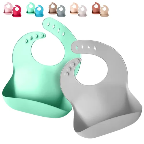 Vista 7 de Sperric Baberos de silicona para bebé, babero de silicona suave con atrapasador de alimentos y material impermeable, ajuste ajustable para bebés