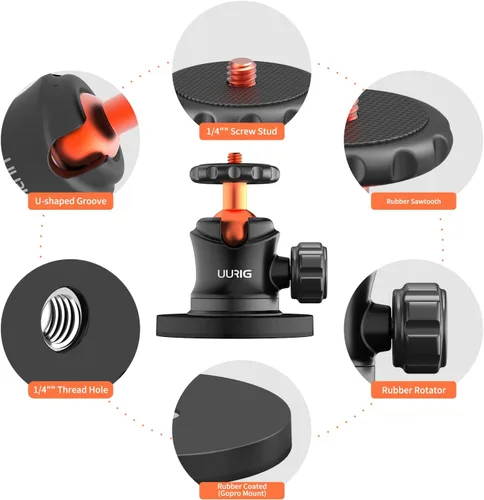 Vista 2 de UURIG BH07 - Soporte magnético para cámara con cabezal de bola de 360°, soporte de base de montaje magnético con rosca de 1/4"-20 para GoPro