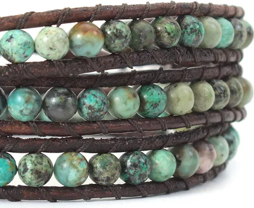 Vista 4 de Pulseras bohemias para mujer, pulseras inspiradoras de cuero del árbol de la vida, hechas a mano con cuentas de cristal de piedra natural, colección