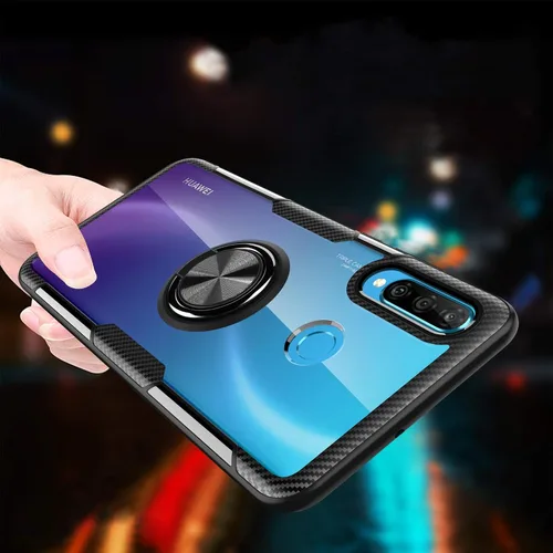 Vista 5 de SORAKA Funda transparente para Huawei P30 Lite con soporte de anillo, funda delgada transparente de policarbonato duro para Huawei P30 Lite