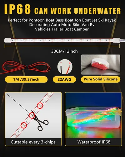 Vista 4 de YM E-Bright 4 piezas de luces de navegación para barco de 12 pulgadas, luces LED marinas de 12 V, luces IP68 impermeables para barcos, pontón, jon
