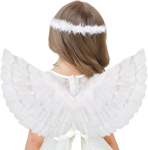 Vista 3 de Alas de ángel y halo para niños y adultos disfraz de fiesta para niños y niñas blanco