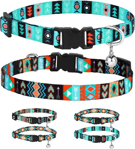Vista 14 de CollarDirect Juego de 2 collares para gatos con campana extraíble, diseño tribal azteca de seguridad ajustable para mascotas
