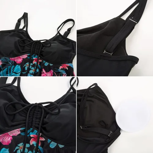 Vista 4 de Kate Kasin Trajes de baño de dos piezas para mujer, con control de abdomen, de malla, con pantalones cortos