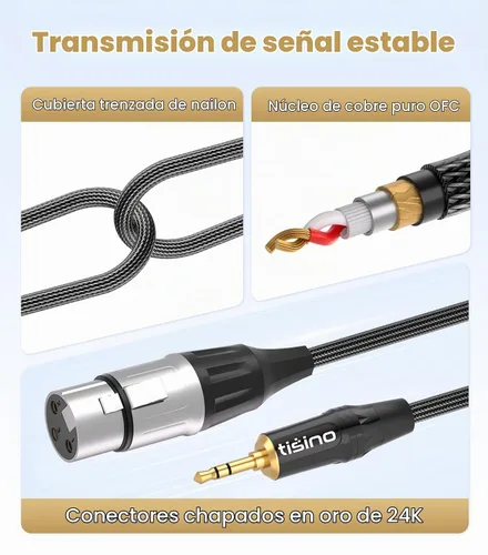 Vista 4 de Tisino XLR hembra a 0.1 in TRS Aux Balanced adaptador de cable de micrófono