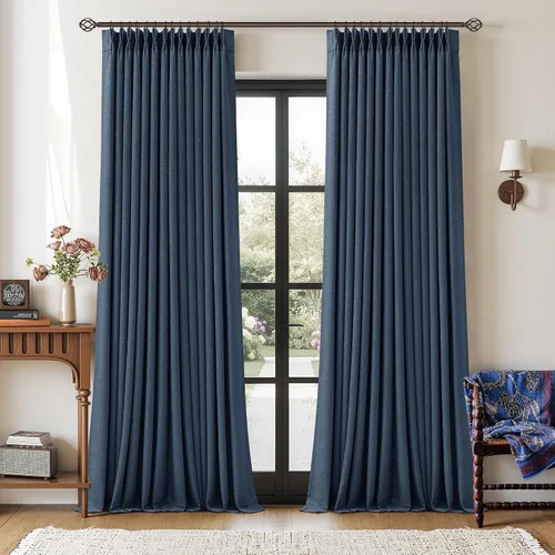 Vista 138 de Juego de 2 paneles de cortinas plisadas negras de 80 pulgadas para sala de estar, cortinas plisadas de lino con forro de 80 pulgadas de largo, 100%