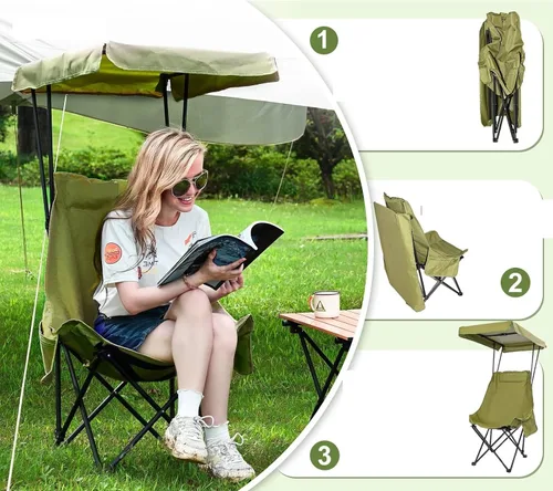 Vista 4 de Compatible for Portable Camping Chair with Shade Canopy Oversized Foldable Lightweight Chairfor Beach Outdoor Activities(Green 1P)